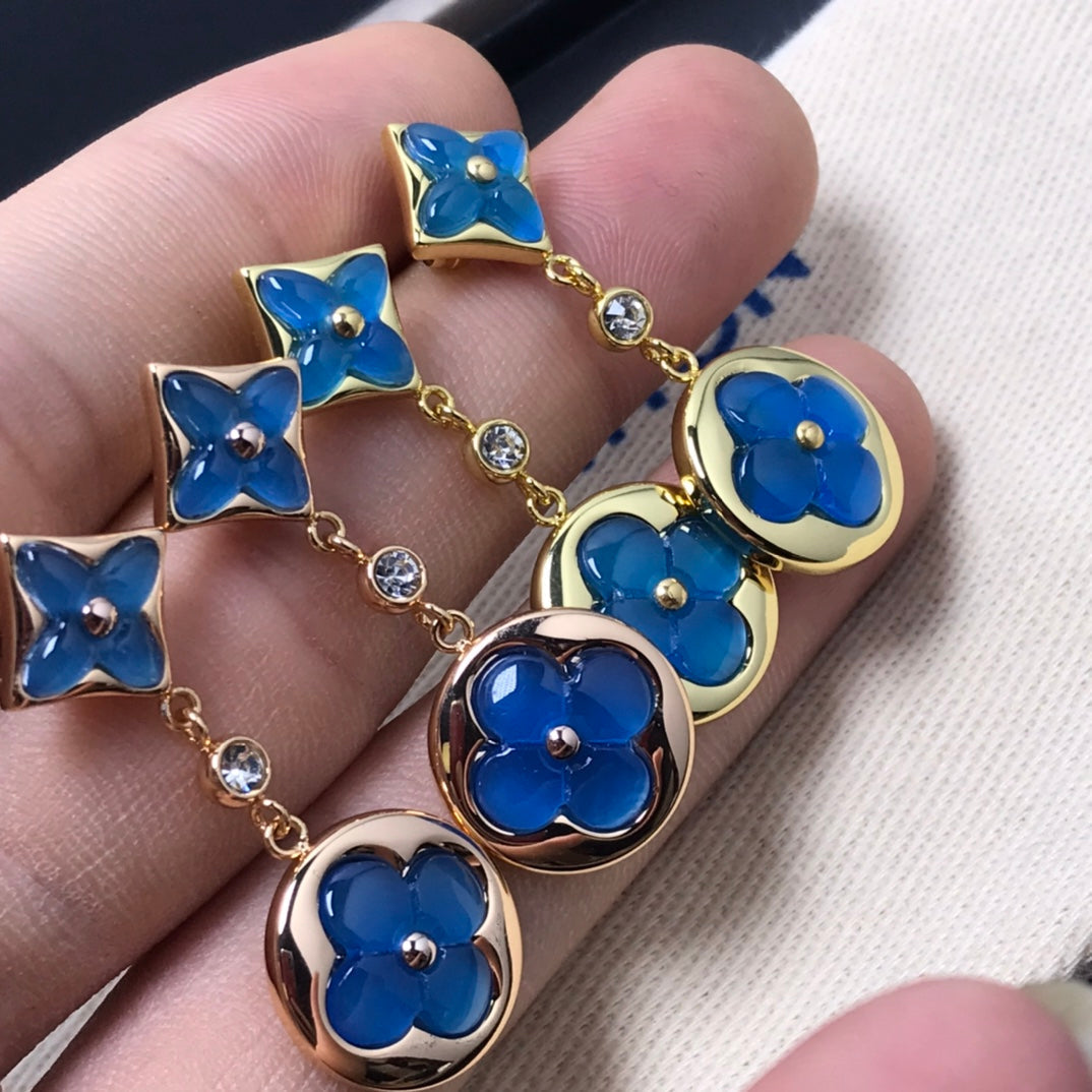 [Clover]STAR AND SUN AGATE DIAMOND EARRINGS