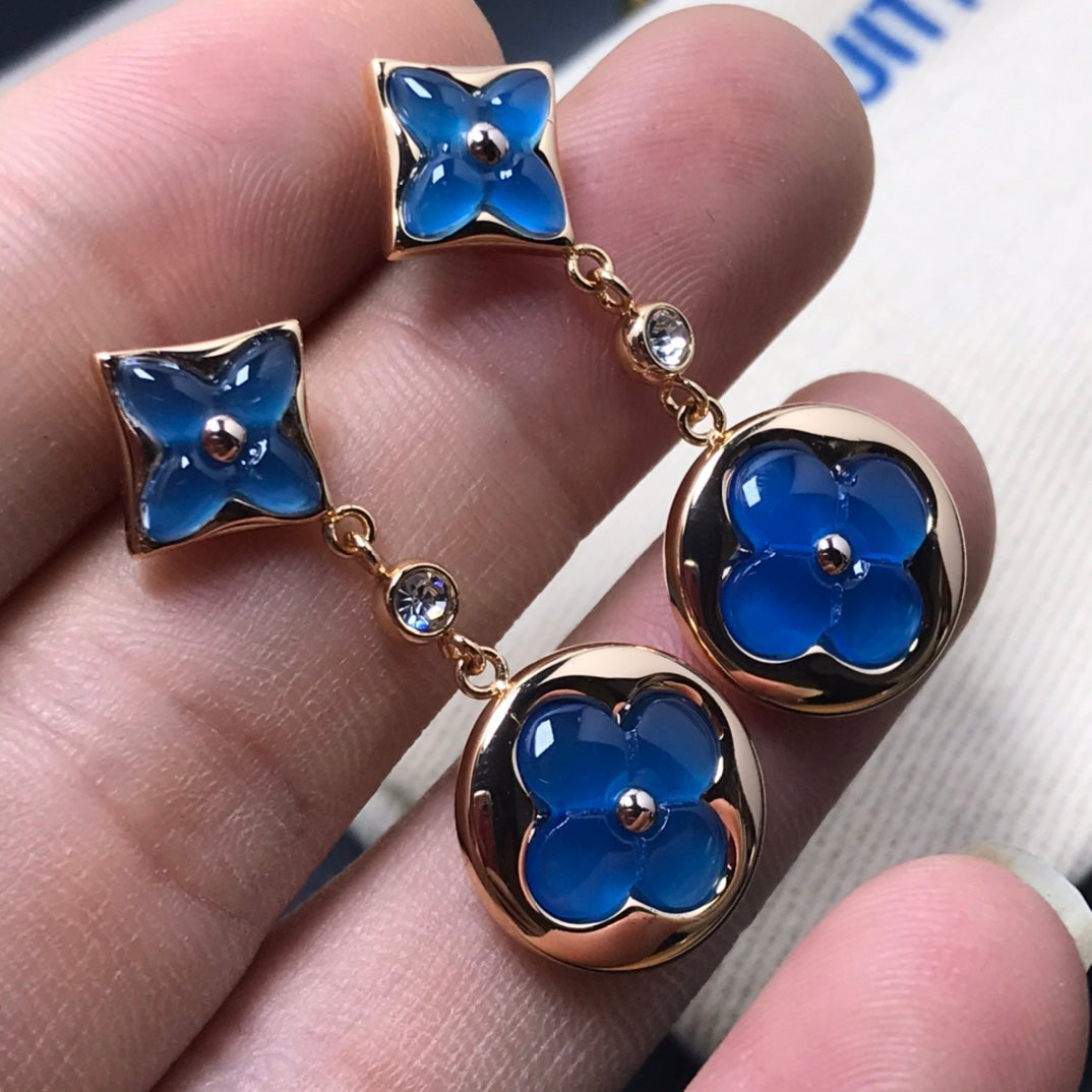[Clover]STAR AND SUN AGATE DIAMOND EARRINGS