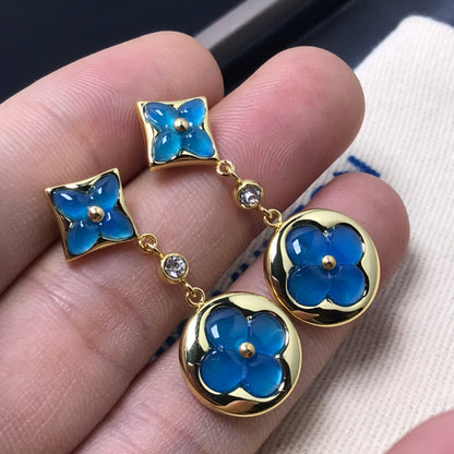 [Clover]STAR AND SUN AGATE DIAMOND EARRINGS