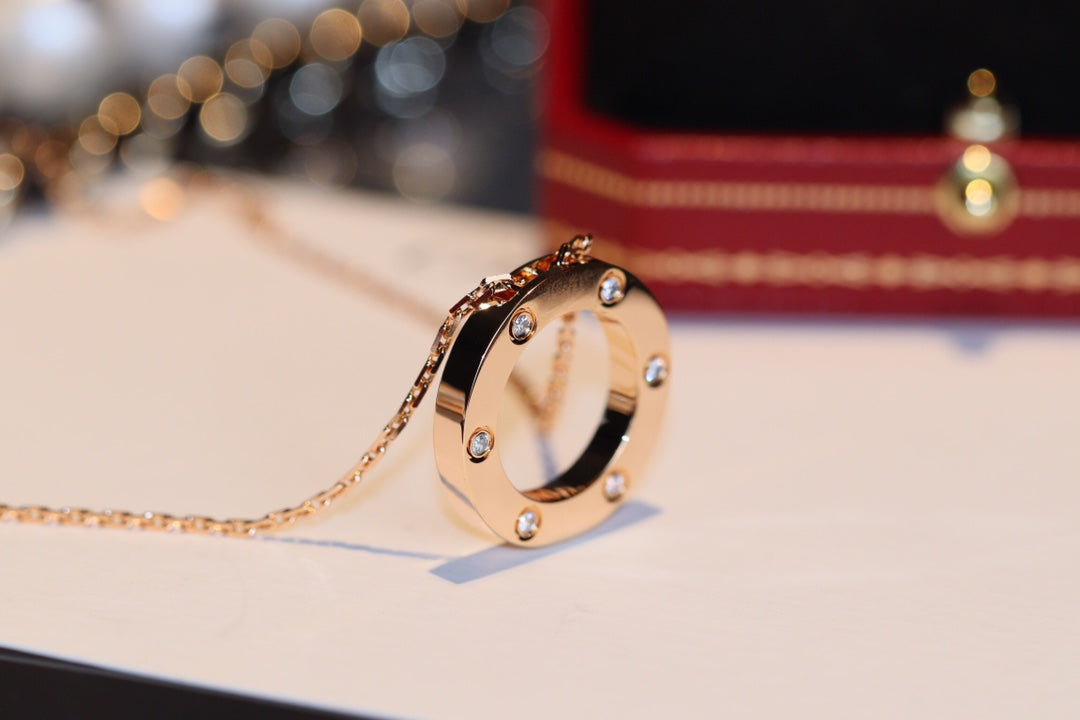 [Clover]LOVE NECKLACE 16MM 6 DIAMONDS PINK GOLD