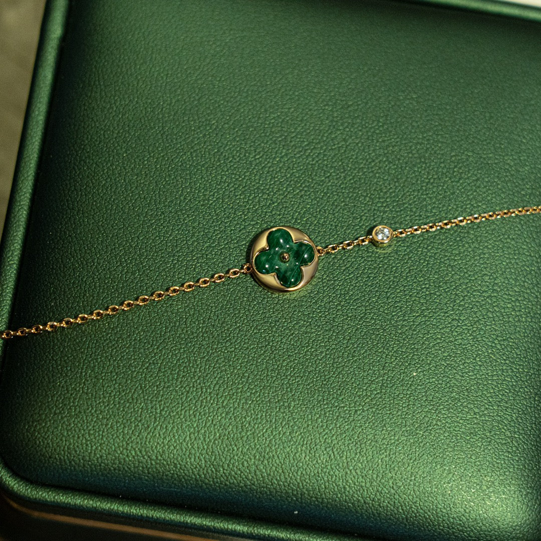 [Clover]SUN MALACHITE 1 DIAMOND PINK GOLD BRACELET