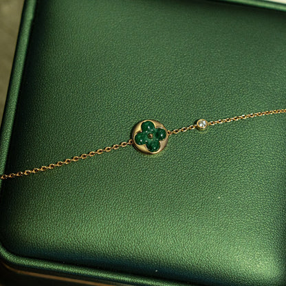 [Clover]SUN MALACHITE 1 DIAMOND PINK GOLD BRACELET
