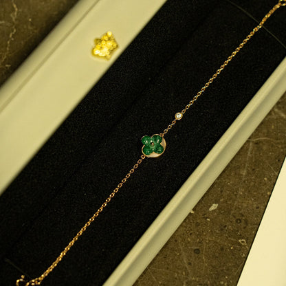 [Clover]SUN MALACHITE 1 DIAMOND PINK GOLD BRACELET