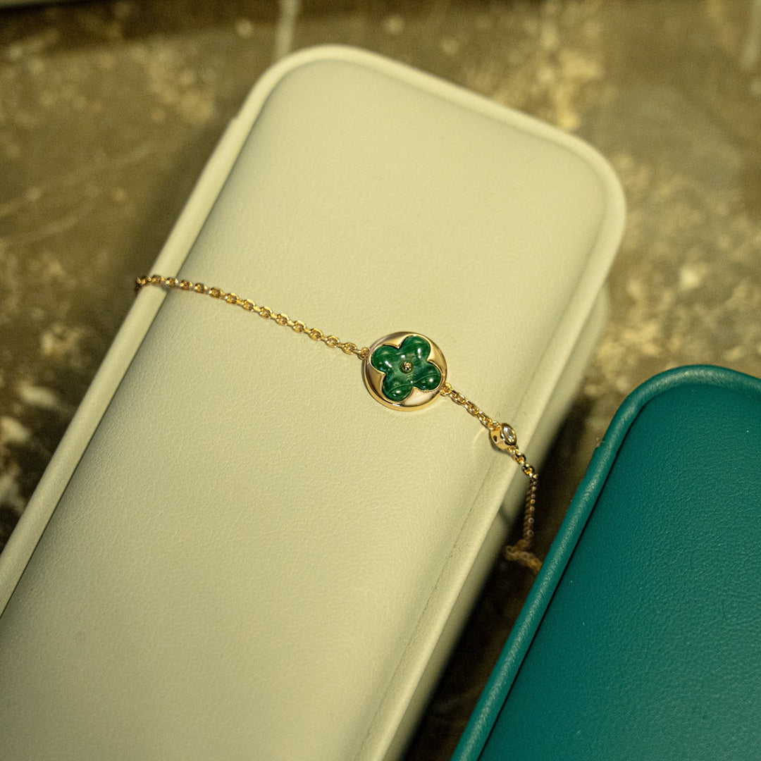 [Clover]SUN MALACHITE 1 DIAMOND PINK GOLD BRACELET