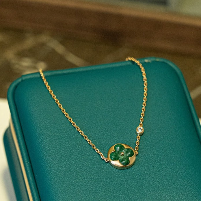 [Clover]SUN MALACHITE 1 DIAMOND PINK GOLD BRACELET
