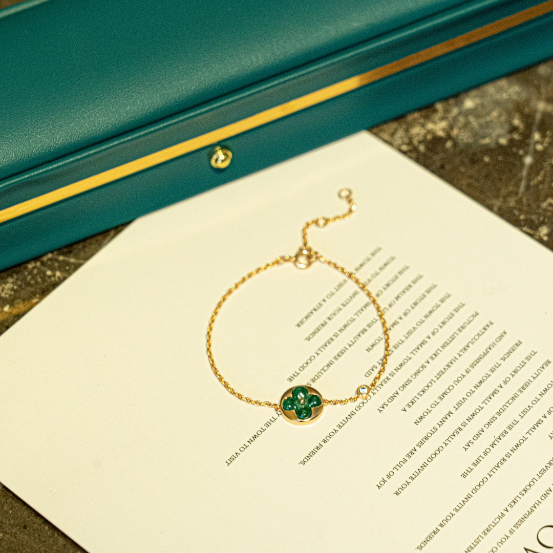 [Clover]SUN MALACHITE 1 DIAMOND PINK GOLD BRACELET