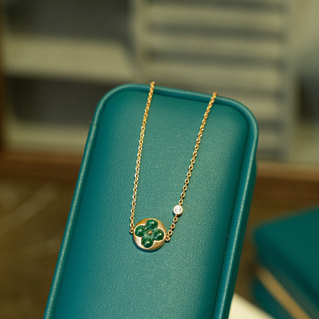 [Clover]SUN MALACHITE 1 DIAMOND PINK GOLD BRACELET