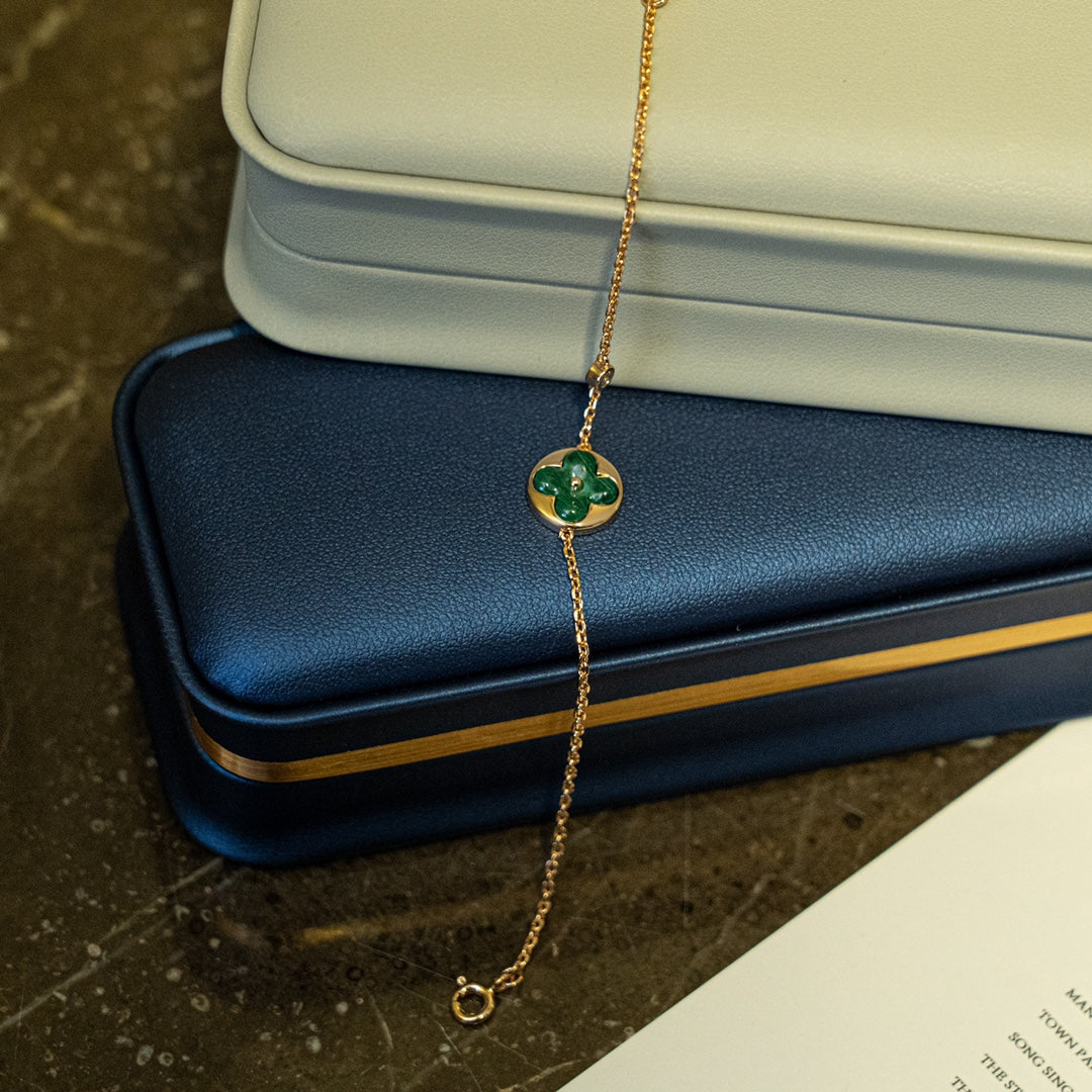 [Clover]SUN MALACHITE 1 DIAMOND PINK GOLD BRACELET