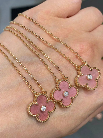 [Clover]CLOVER 15MM DIAMOND RHODONITE NECKLACE