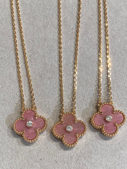 [Clover]CLOVER 15MM DIAMOND RHODONITE NECKLACE