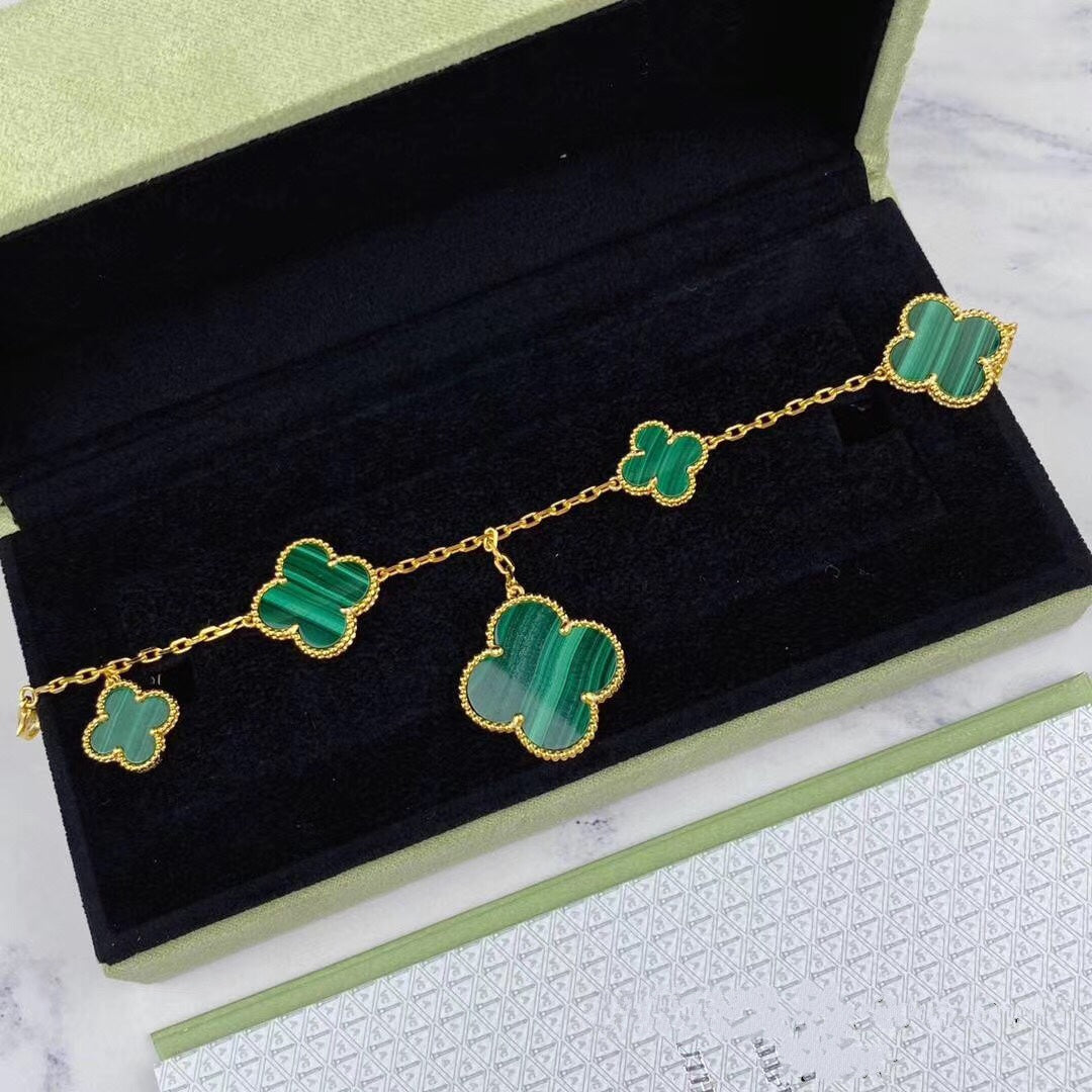 [Clover]MAGIC CLOVER MALACHITE GOLD BRACELET 5 MOTIFS