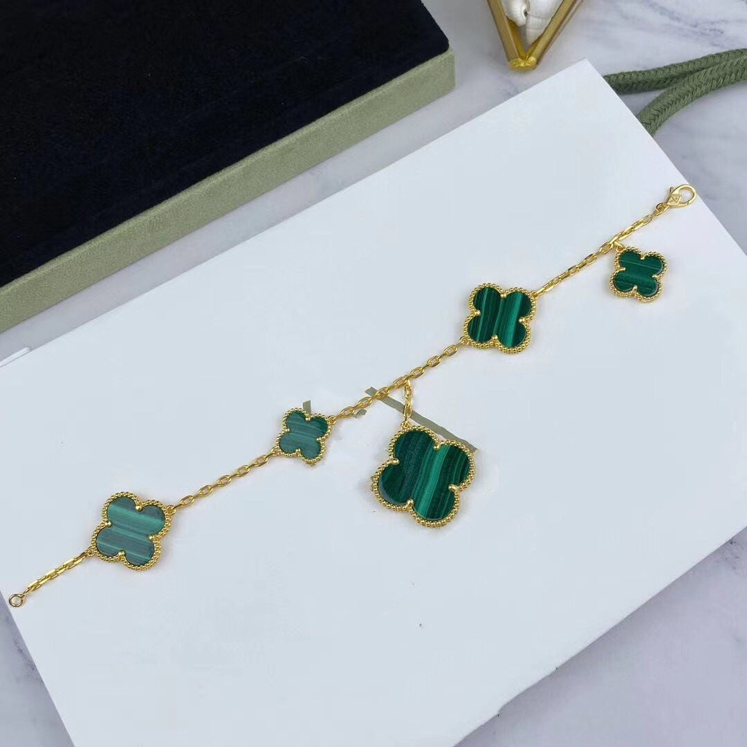 [Clover]MAGIC CLOVER MALACHITE GOLD BRACELET 5 MOTIFS