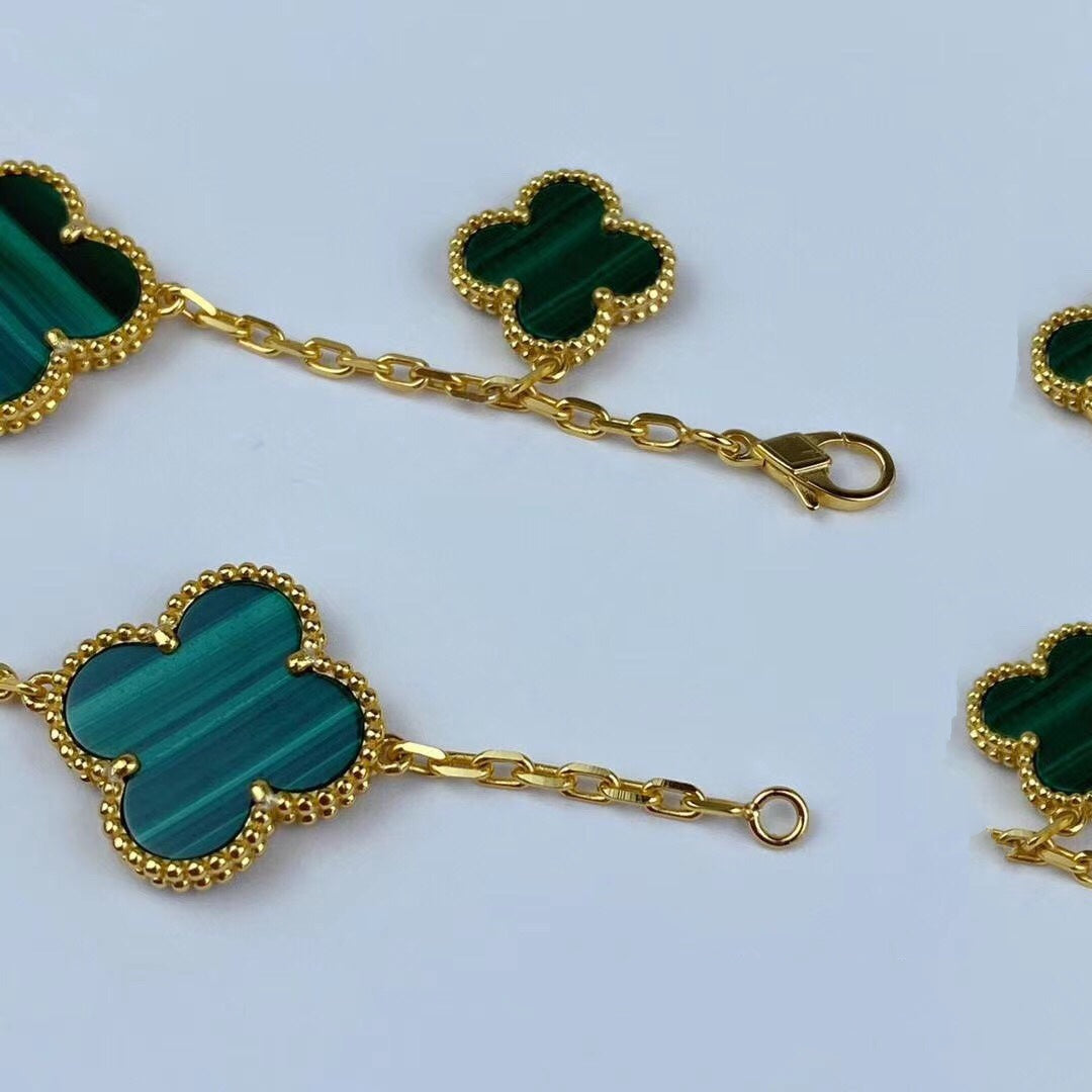 [Clover]MAGIC CLOVER MALACHITE GOLD BRACELET 5 MOTIFS