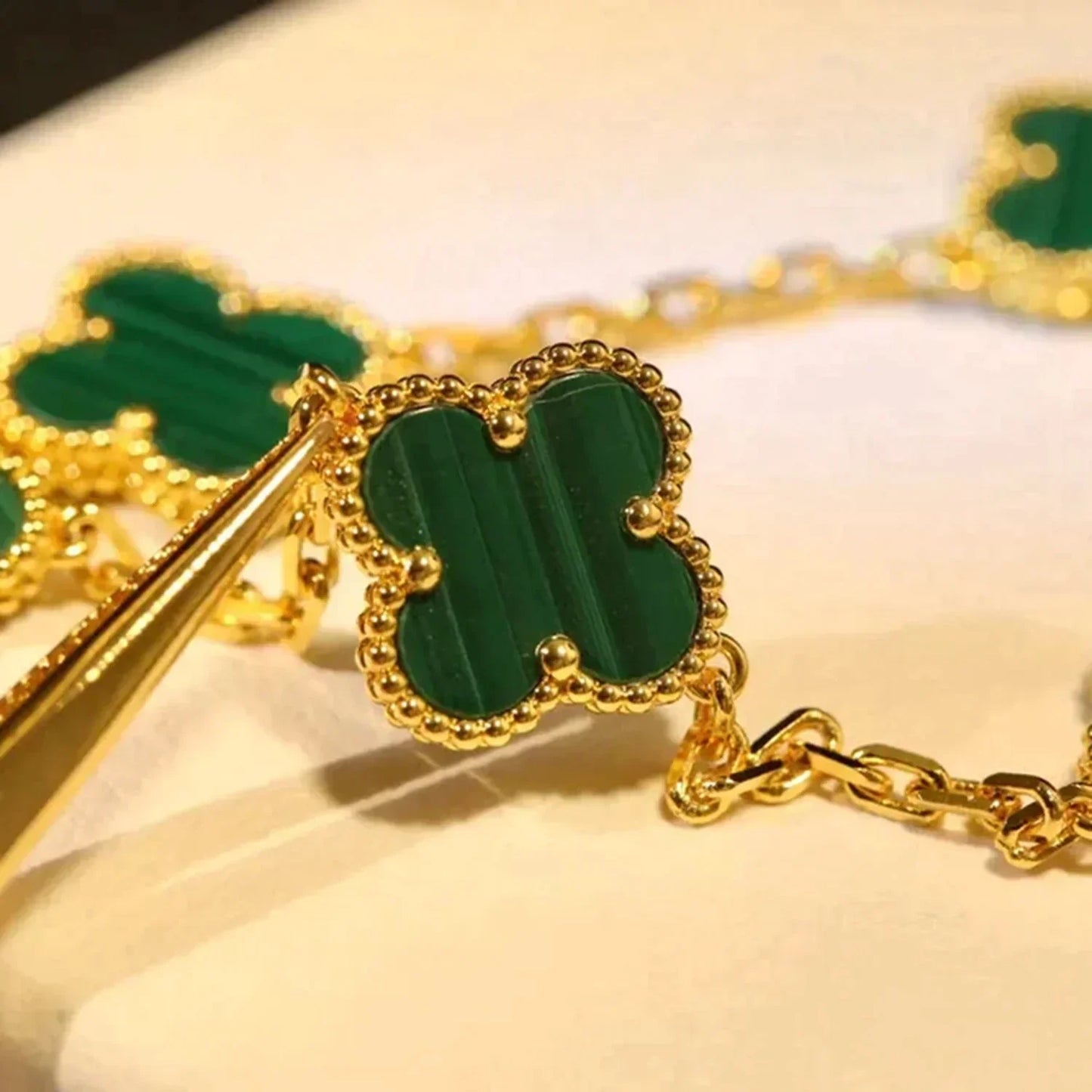 [Clover]CLOVER 5 MOTIFS MALACHITE BRACELET
