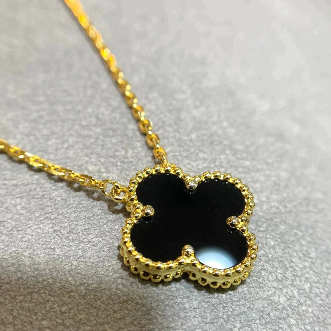 [Clover]CLOVER 15MM BLACK ONYX SINGLE FLOWER NECKLACE