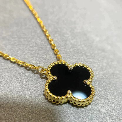 [Clover]CLOVER 15MM BLACK ONYX SINGLE FLOWER NECKLACE