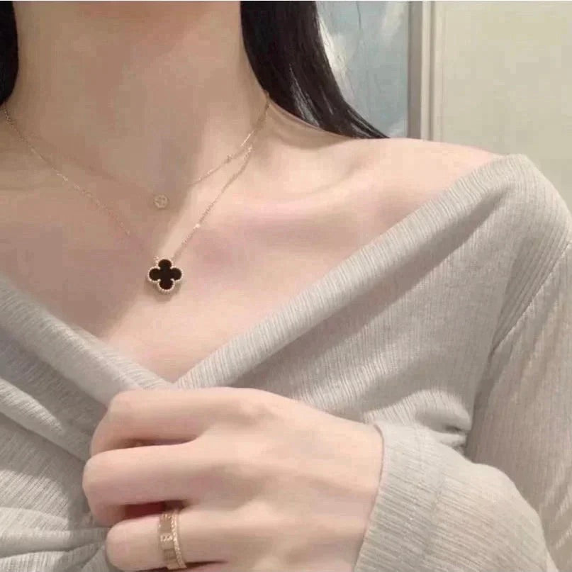 [Clover]CLOVER 15MM BLACK ONYX SINGLE FLOWER NECKLACE