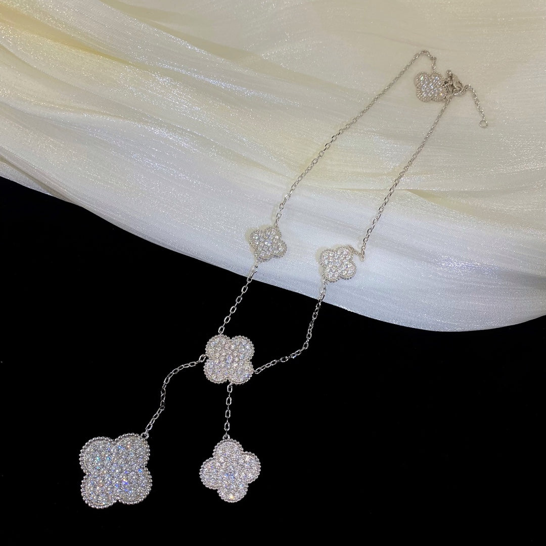 [Clover]CLOVER 5 MOTIFS SILVER DIAMONDS NECKLACE