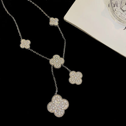 [Clover]CLOVER 5 MOTIFS SILVER DIAMONDS NECKLACE