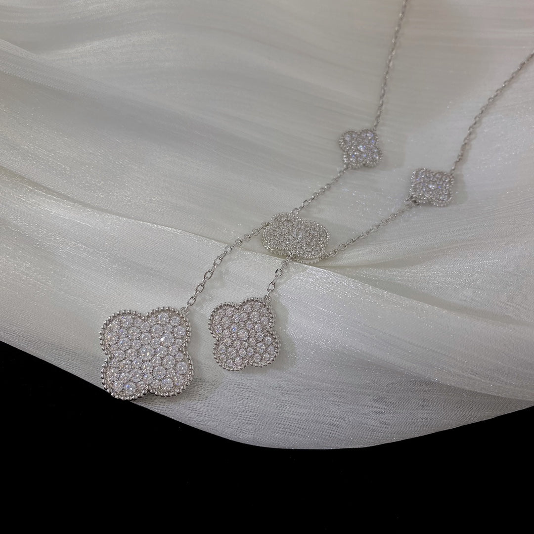 [Clover]CLOVER 5 MOTIFS SILVER DIAMONDS NECKLACE