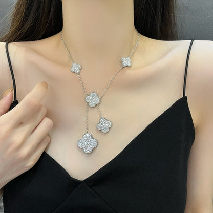 [Clover]CLOVER 5 MOTIFS SILVER DIAMONDS NECKLACE
