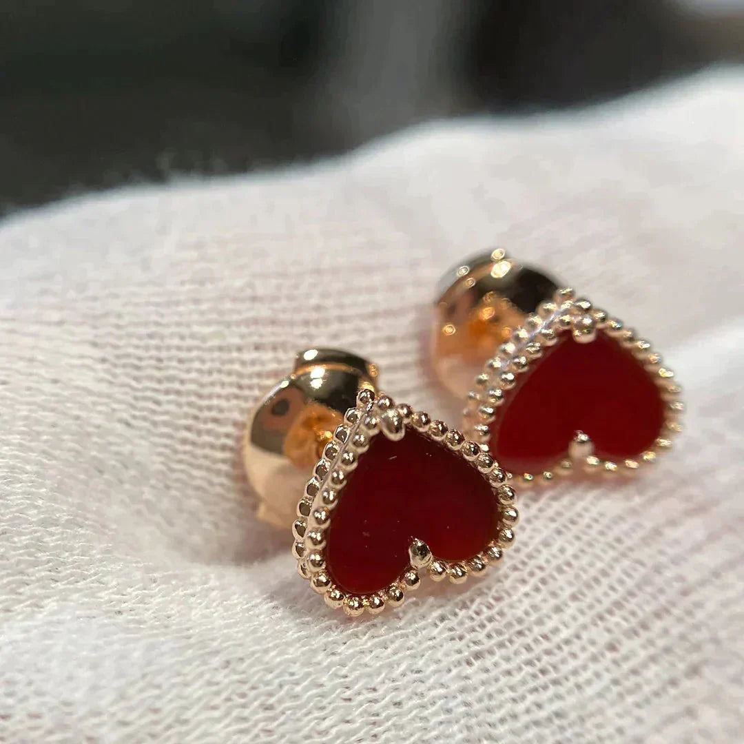 [Clover]HEART CARNELIAN STUD EARRINGS