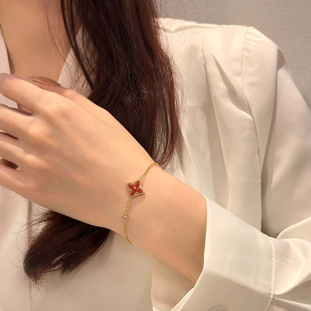 [Clover]COLOR STAR CARNELIAN PINK GOLD DIAMOND BRACELET