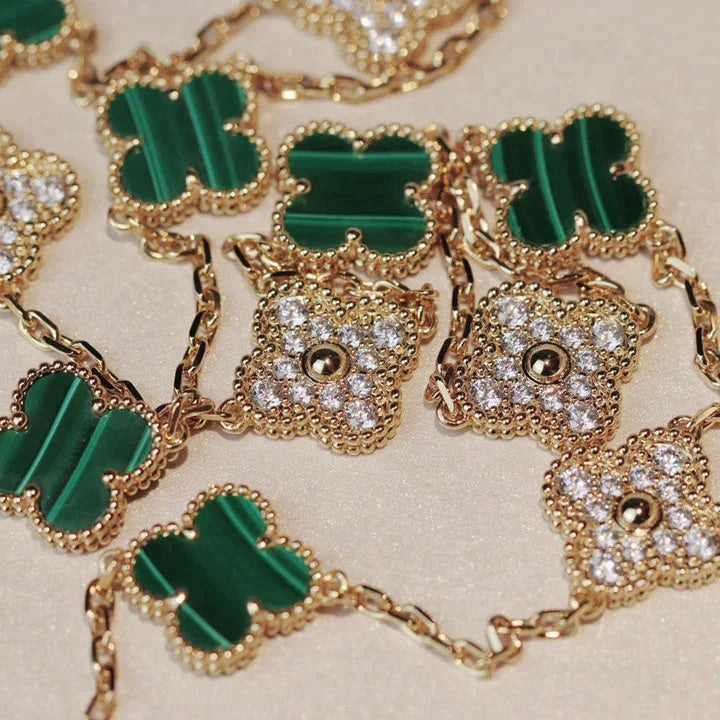 [Clover]CLOVER 20 MOTIFS MALACHITE DIAMOND NECKLACE