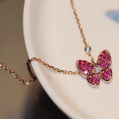 [Clover]BUTTERFLY RED DIAMOND ROSE GOLD NECKLACE
