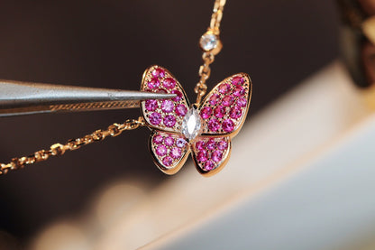 [Clover]BUTTERFLY RED DIAMOND ROSE GOLD NECKLACE