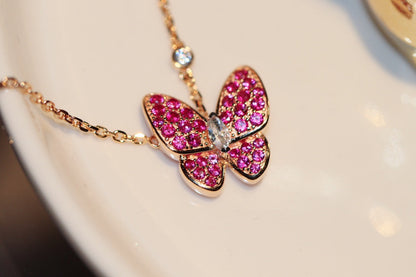 [Clover]BUTTERFLY RED DIAMOND ROSE GOLD NECKLACE