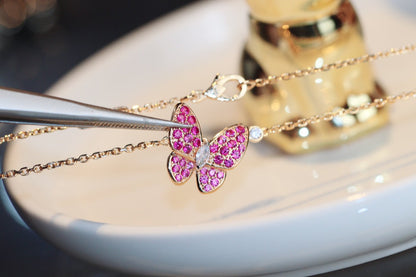 [Clover]BUTTERFLY RED DIAMOND ROSE GOLD NECKLACE
