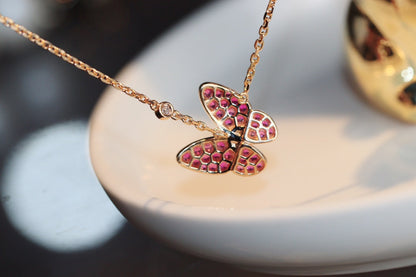 [Clover]BUTTERFLY RED DIAMOND ROSE GOLD NECKLACE