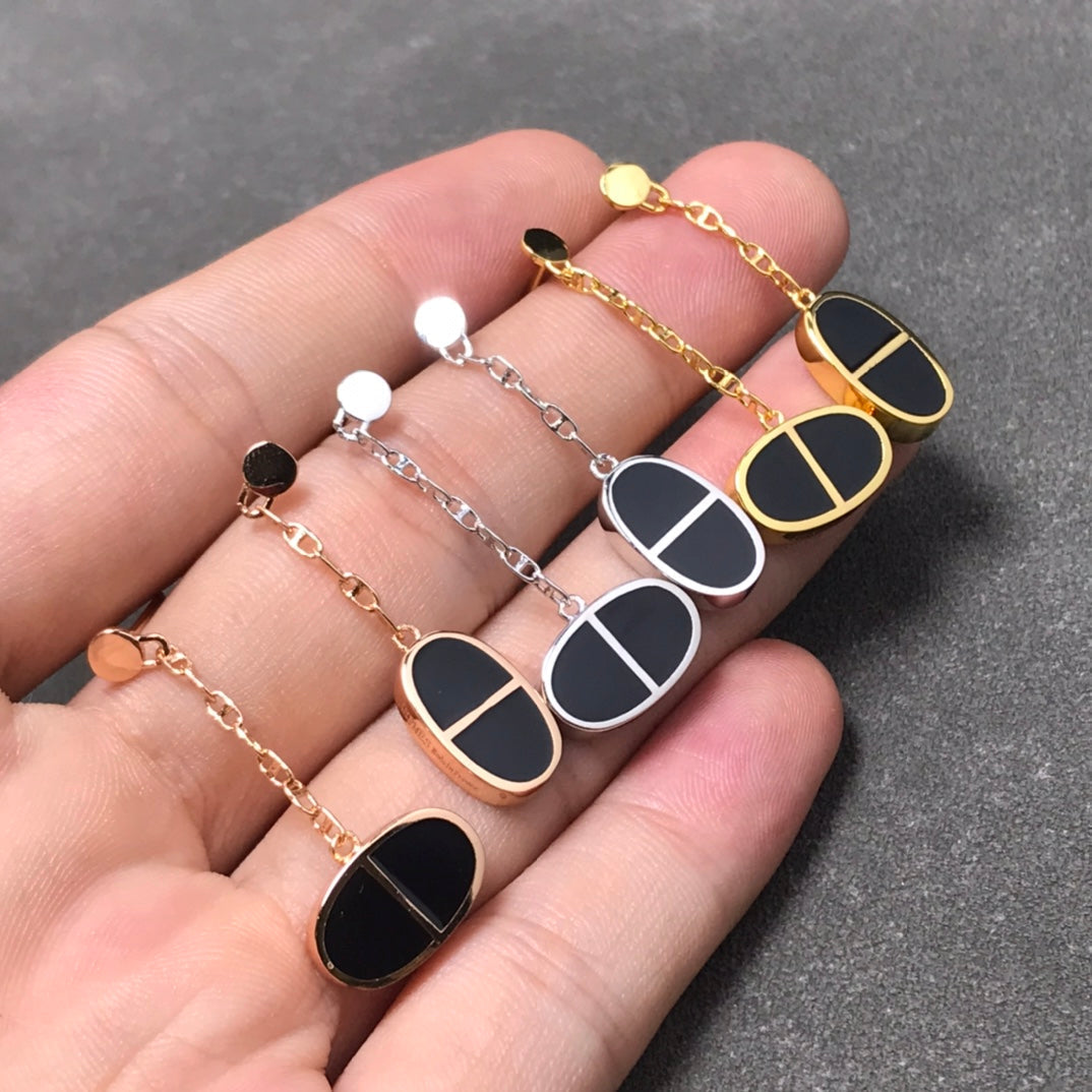 [Clover]CHAINE VERSO BLACK CERAMIC SILVER EARRINGS