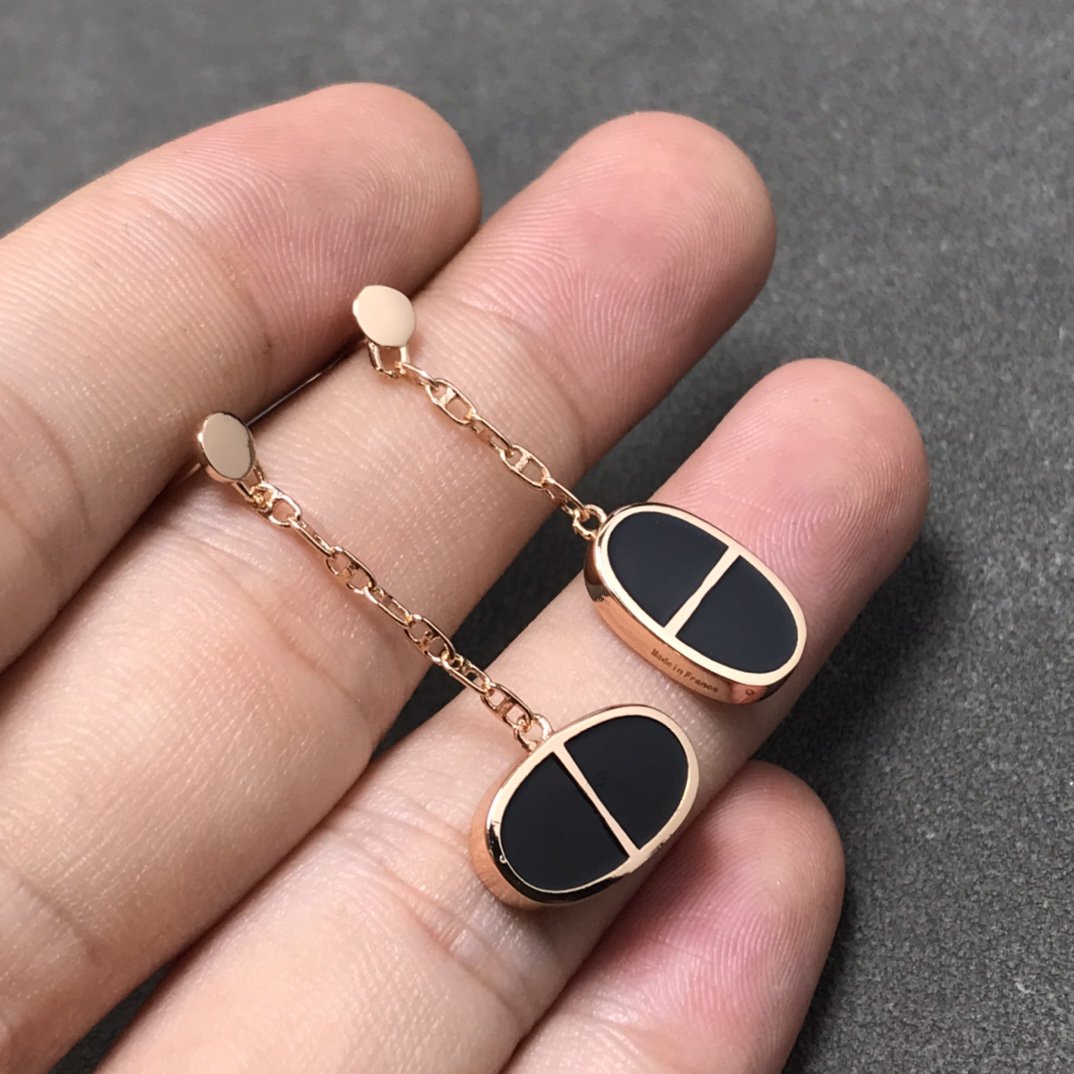 [Clover]CHAINE VERSO BLACK CERAMIC SILVER EARRINGS