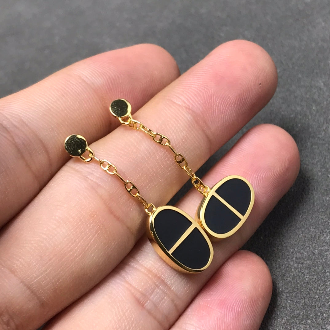 [Clover]CHAINE VERSO BLACK CERAMIC SILVER EARRINGS