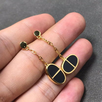 [Clover]CHAINE VERSO BLACK CERAMIC SILVER EARRINGS