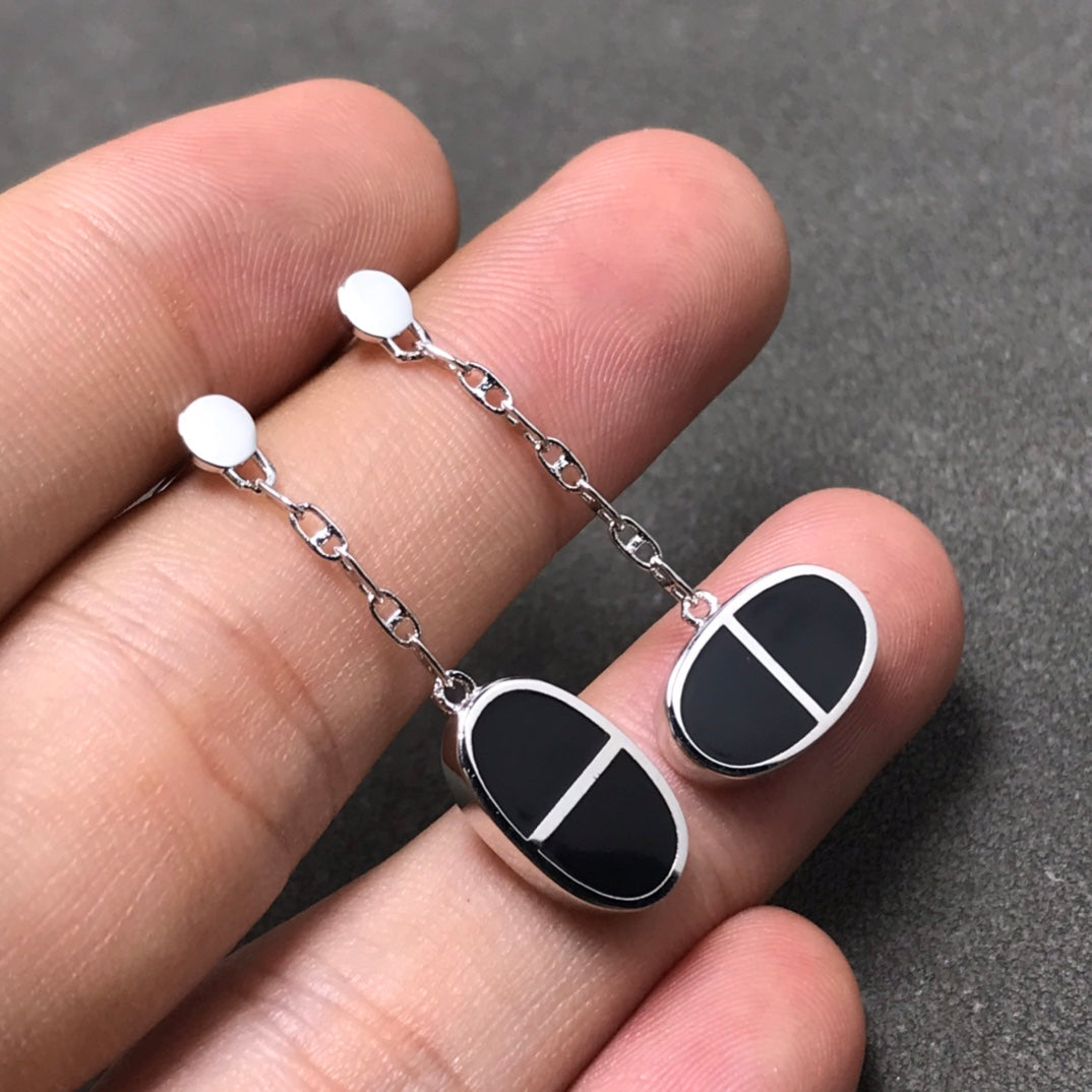 [Clover]CHAINE VERSO BLACK CERAMIC SILVER EARRINGS