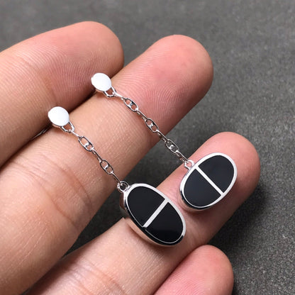 [Clover]CHAINE VERSO BLACK CERAMIC SILVER EARRINGS