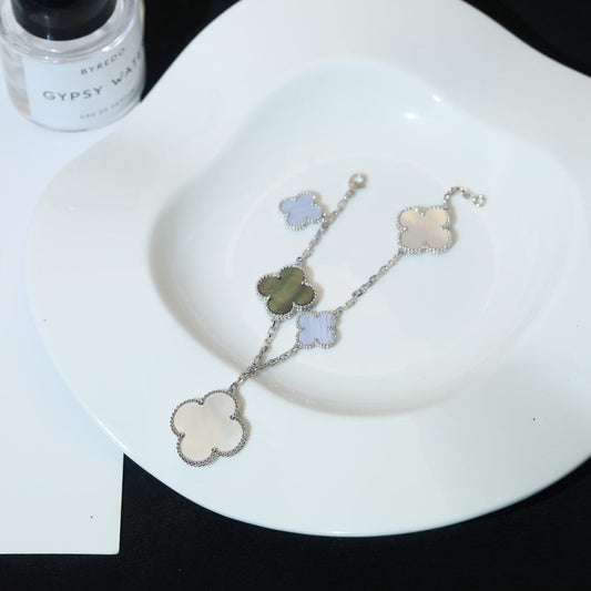 [Clover]CLOVER BRACELET 5 MOTIFS MOP CHALCEDONY SILVER