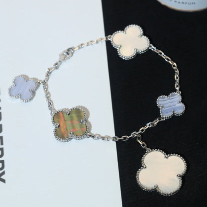 [Clover]CLOVER BRACELET 5 MOTIFS MOP CHALCEDONY SILVER