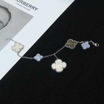 [Clover]CLOVER BRACELET 5 MOTIFS MOP CHALCEDONY SILVER
