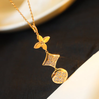 [Clover]STAR AND SUN DIAMOND PINK GOLD NECKLACE