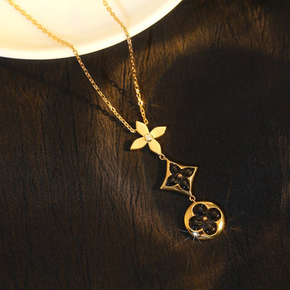 [Clover]STAR AND SUN ONYX PINK GOLD NECKLACE