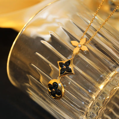 [Clover]STAR AND SUN ONYX PINK GOLD NECKLACE