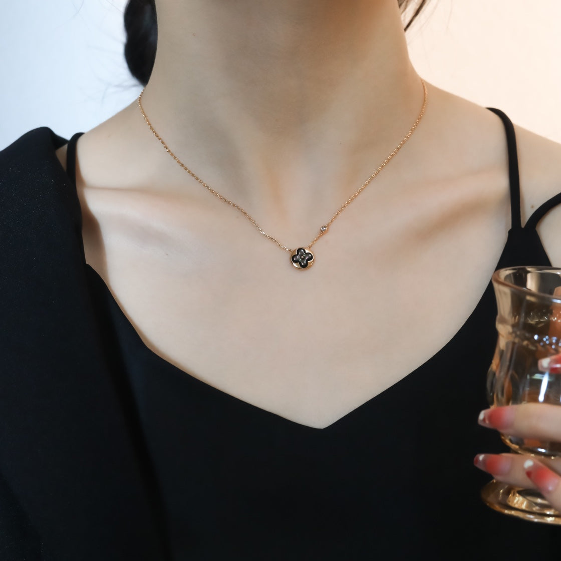 [Clover]SUN PEDANT PINK GOLD 1 DIAMOND NECKLACE