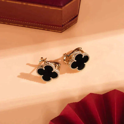 [Clover]CLOVER MEDIUM 1 MOTIFS  ONYX STUD EARRINGS