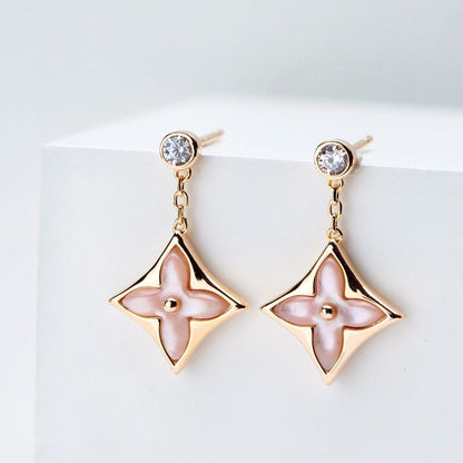 [Clover]DOUBLE STAR PINK GOLD MOP DROP EARRINGS