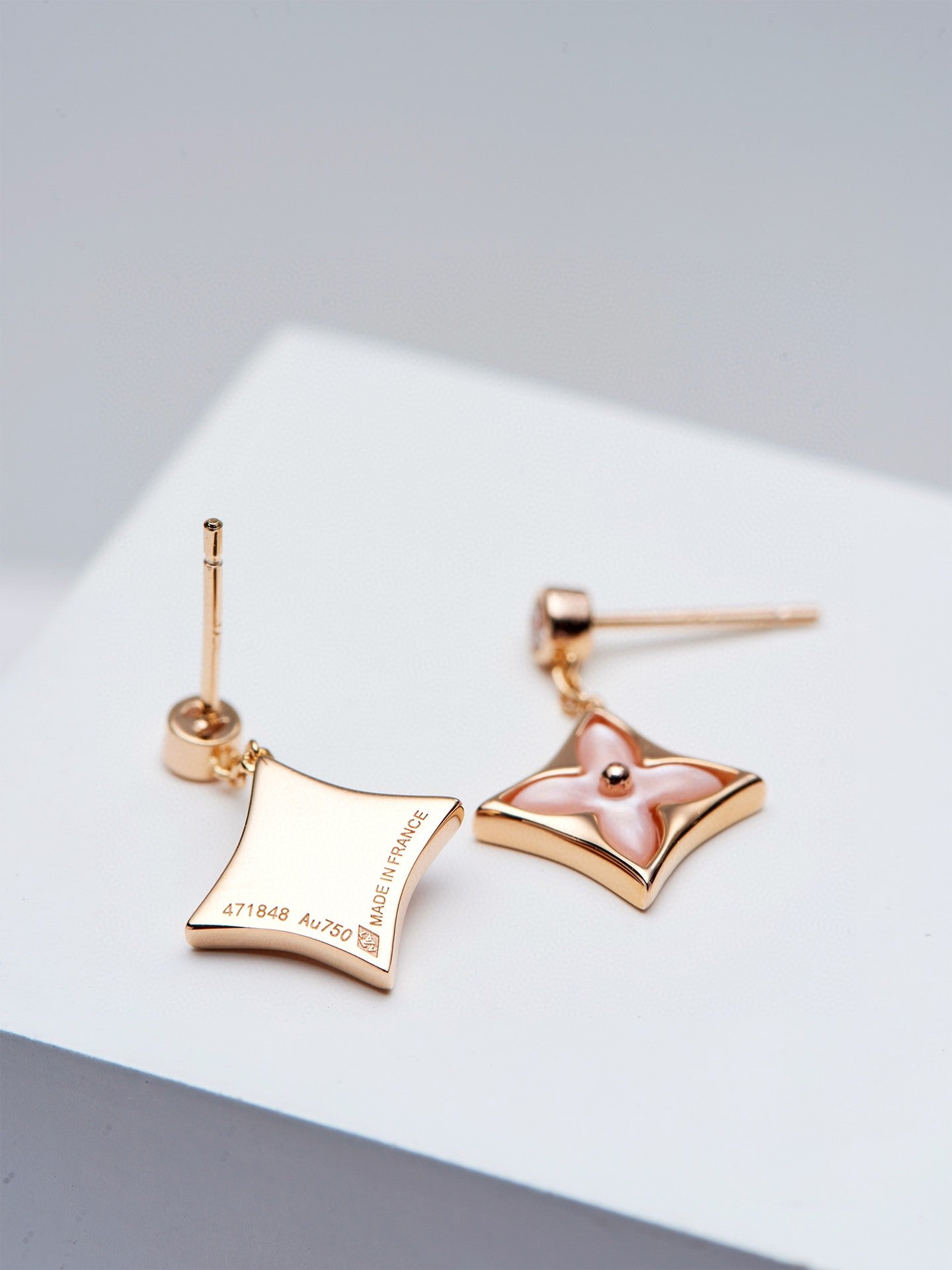 [Clover]DOUBLE STAR PINK GOLD MOP DROP EARRINGS