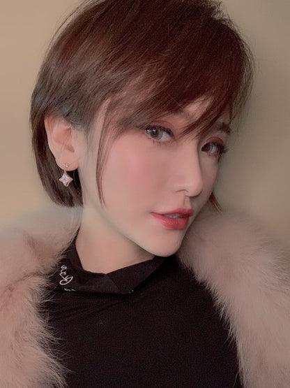 [Clover]DOUBLE STAR PINK GOLD MOP DROP EARRINGS